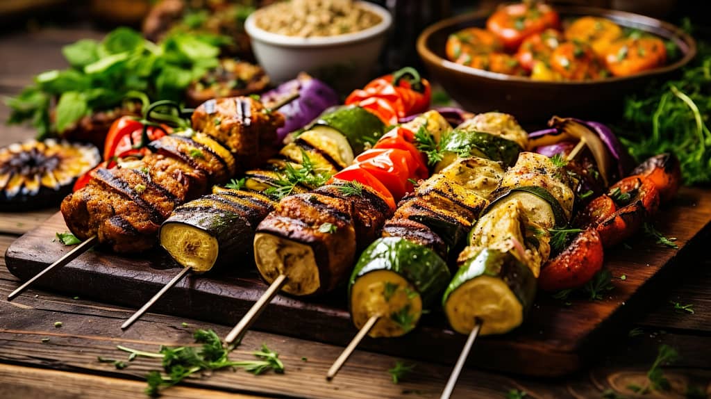 Brochette de viandes et légumes. 