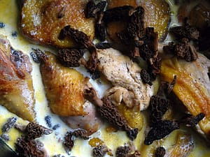 Poulet de Bresse au vin jaune et morilles