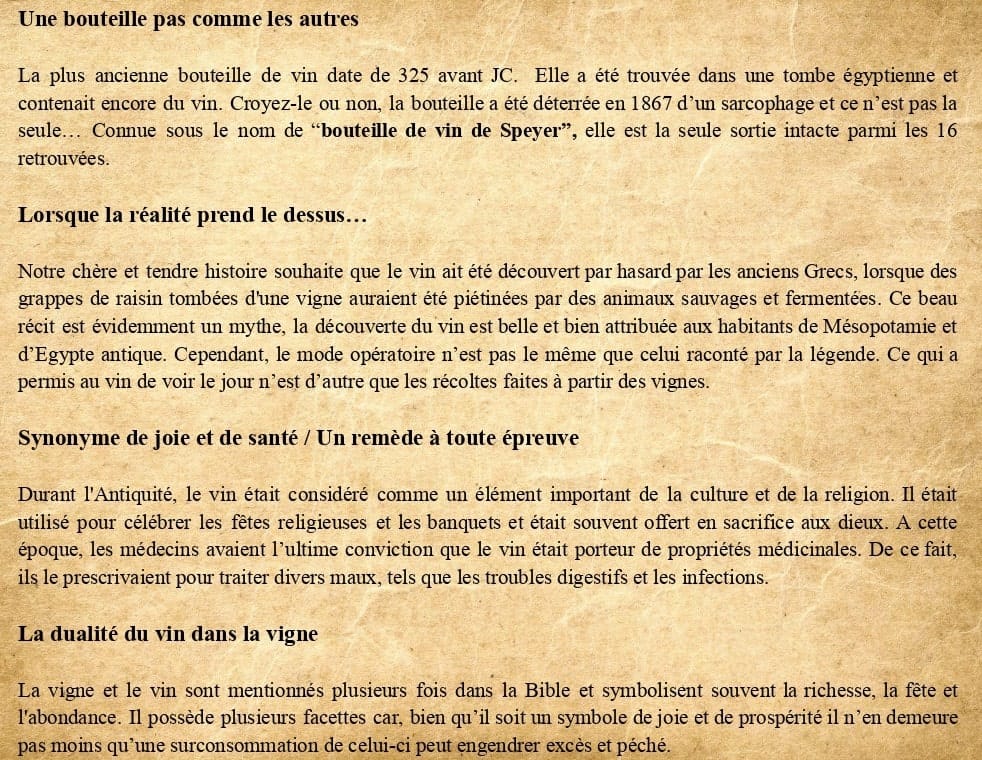 Les anecdotes historique sur le vin.